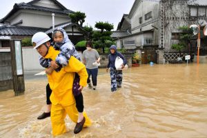 First Responders Rescuing Victims of Flooding in Japan